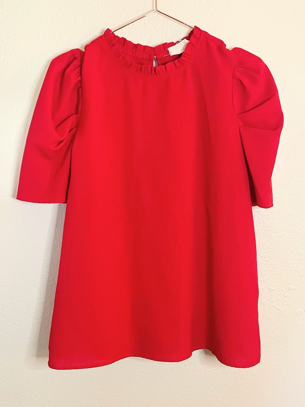 Savanna Jane Red Puff Sleeve Ruffle Neck Blouse Large